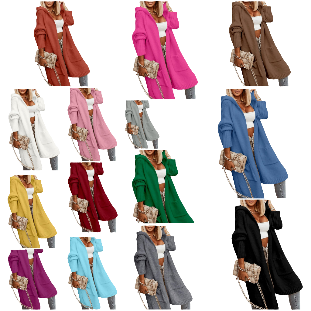 Long Cardigan Cable Knitted Open Front Oversized Hooded Outerwear Sweater Coat