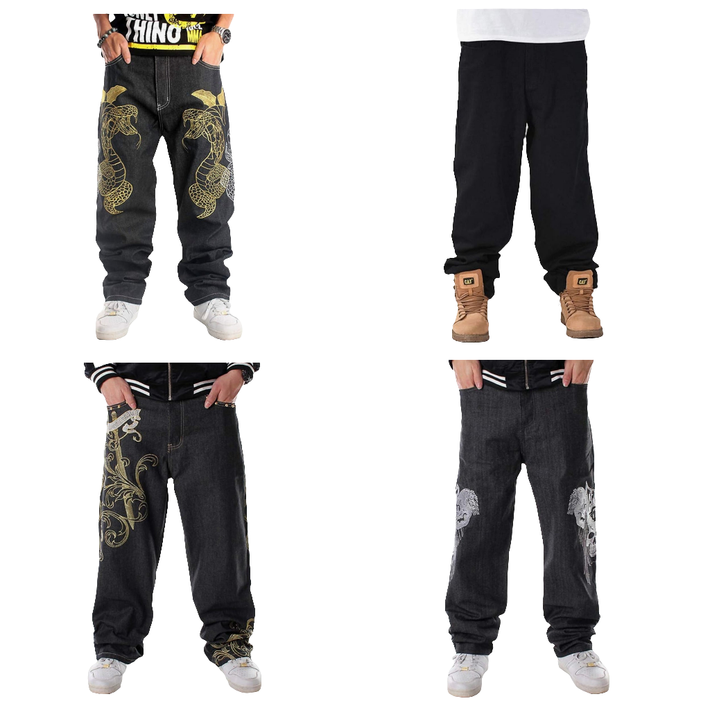 Men's Baggy Jeans Hip Hop Loose fit 90s Vintage Cargo Denim Pants Fashion Dance Skater Skateboard Pants