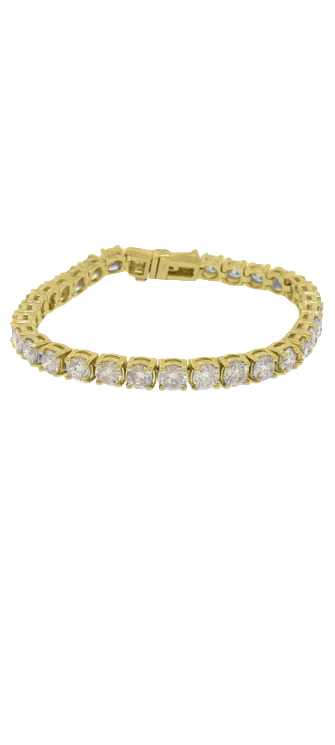 COCOMONEY Yellow Gold 13.38 Carat Round Diamond Tennis Bracelet