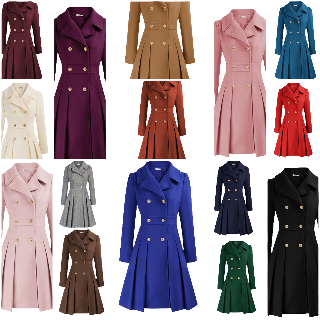 Fashion Trench Coat Notch Lapel Double Breasted Thick A Line Pea Coats Jacket with Pockets(S-2XL)