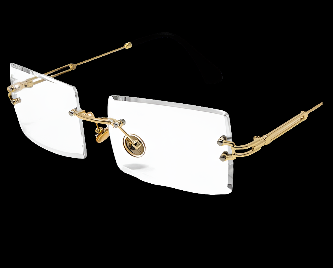 Luxury Rimless Designer Square Retro Gold Wire Metal Frame Clear Lens Eye Glasses Unisex Trendy Rectangle Frameless Hip Hop Glasses For Men And Women