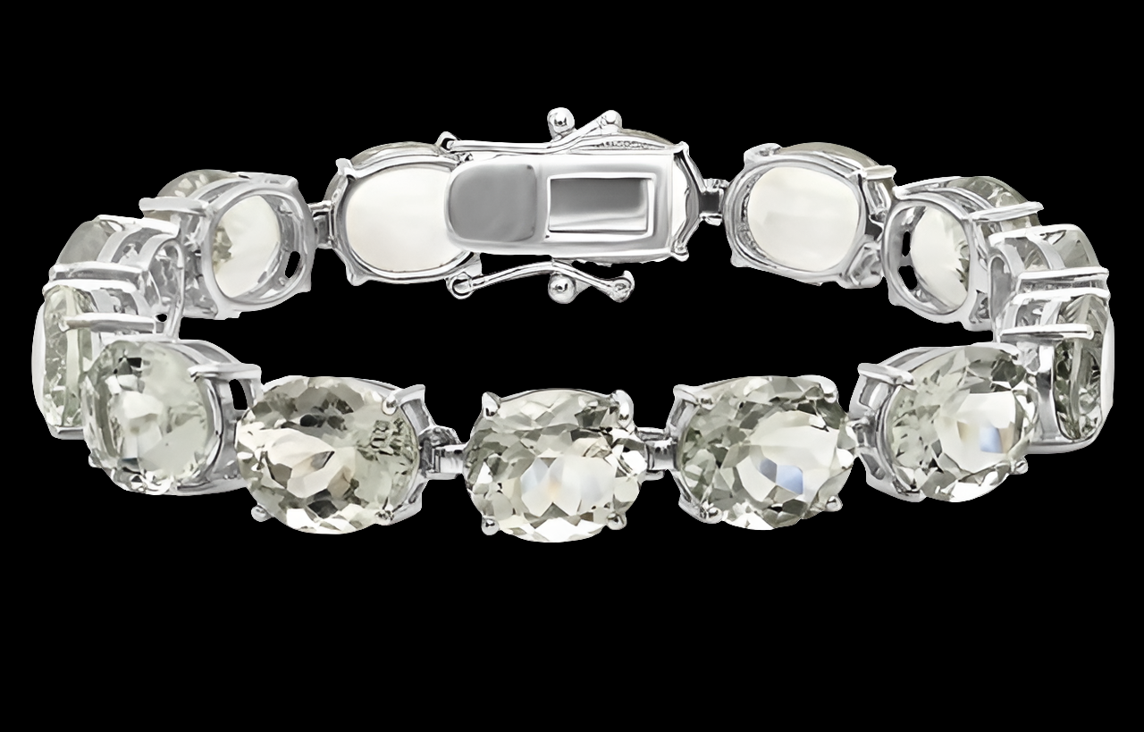 12X10mm Oval Green Amethyst Rectangular Grooves Tennis Bracelet for Women in 925 Sterling Silver