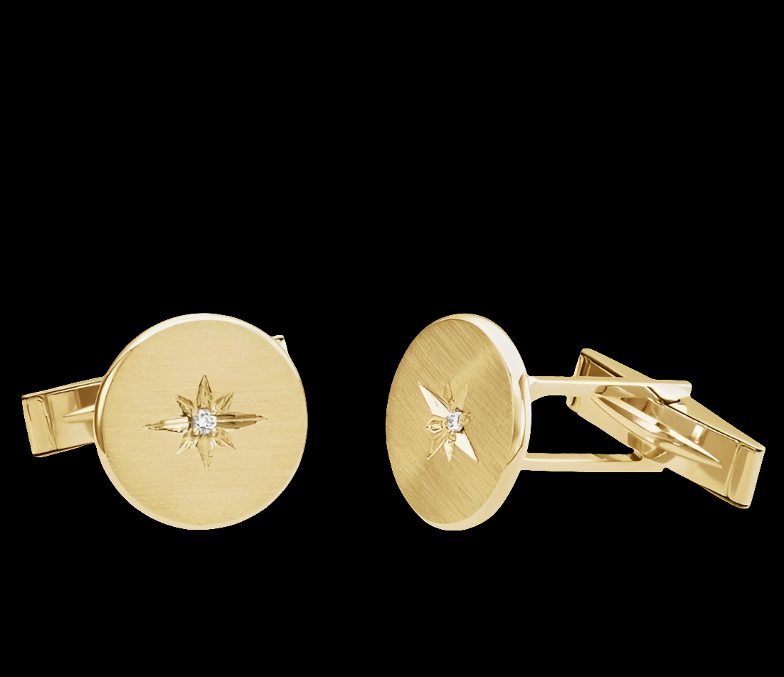 14k Yellow Gold Polished .03 Dwt Diamond Starburst Mens Cuff Links - Cuff Link for Men