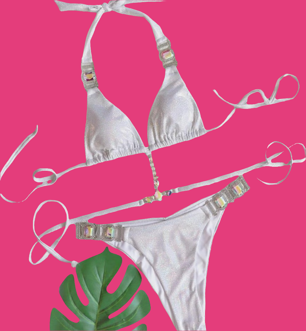 Sexy Two Piece Swimsuit Rhinestone Bikini Set Halter Triangle Bathing Suit Cocomoney