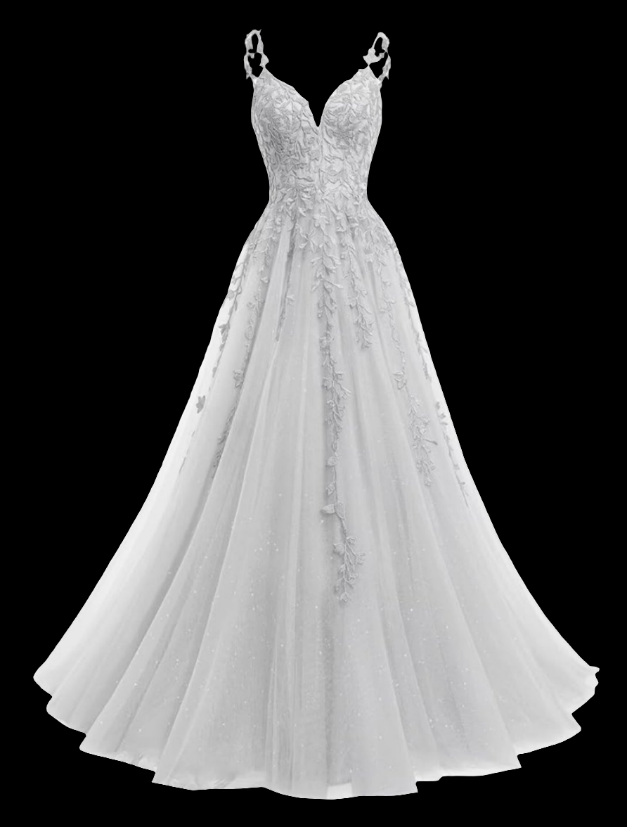 V Neck Tulle Wedding Dresses Long Sparkly Lace Formal Ball Room Party Dress