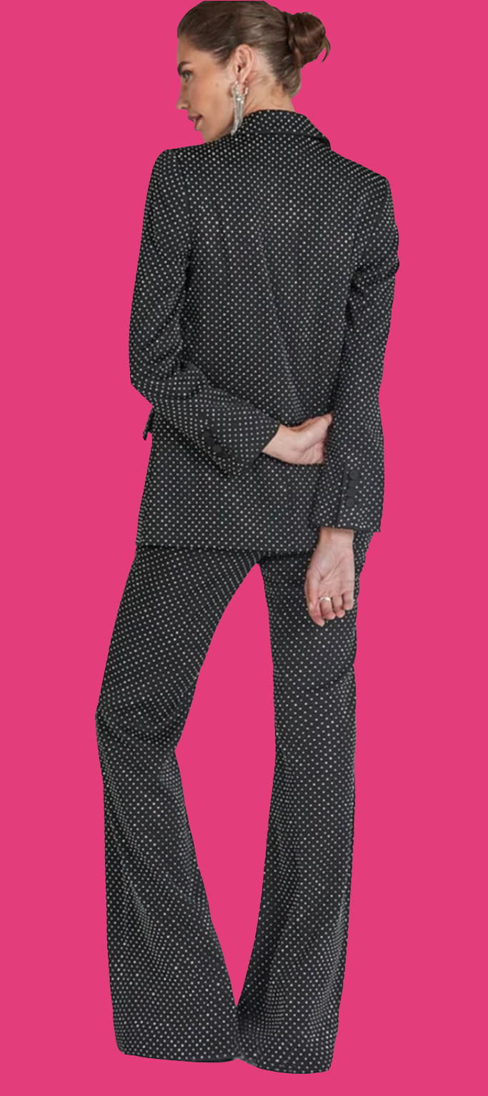 Single Breasted Blazer Rhinestone Decor Two Piece Pants Set COCOMONEY