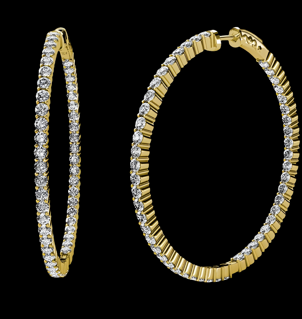 14K Natural Diamond Inside-Out Hoop Earrings (SI2-I1-Clarity, G-H-Color) 3.00 ctw 14K Yellow Gold