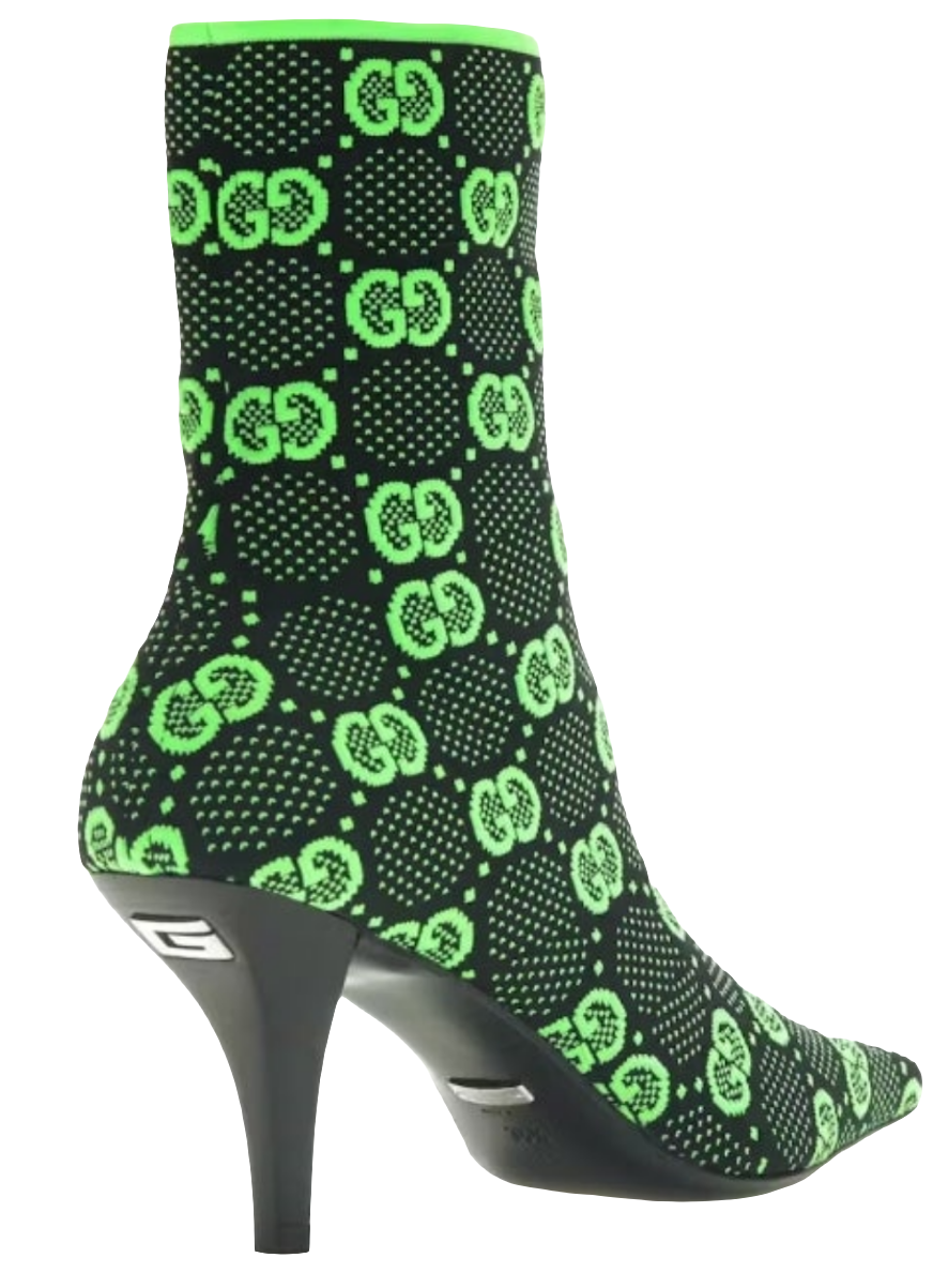 Gucci GG 75mm knit Ankle Boots Black/Fluorescent Yellow