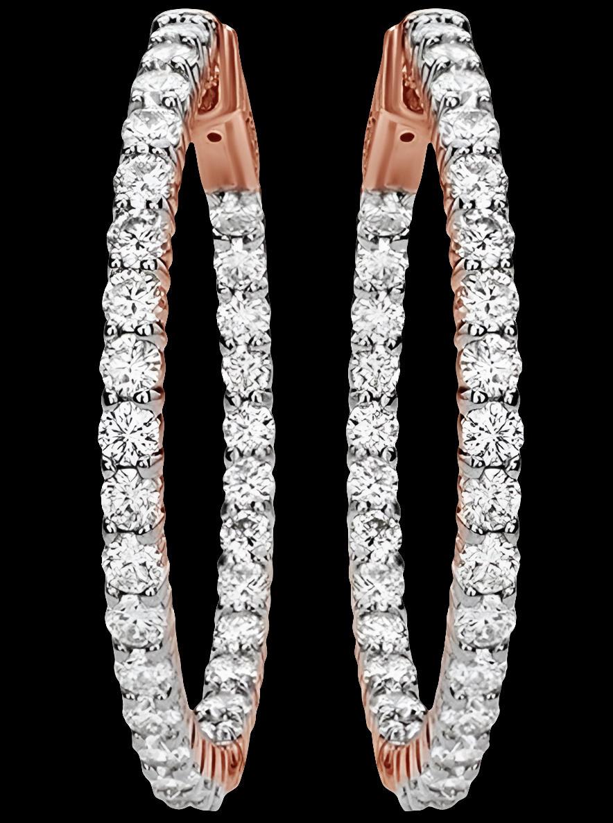 14K Natural Diamond Inside-Out Hoop Earrings In 14K Solid Gold