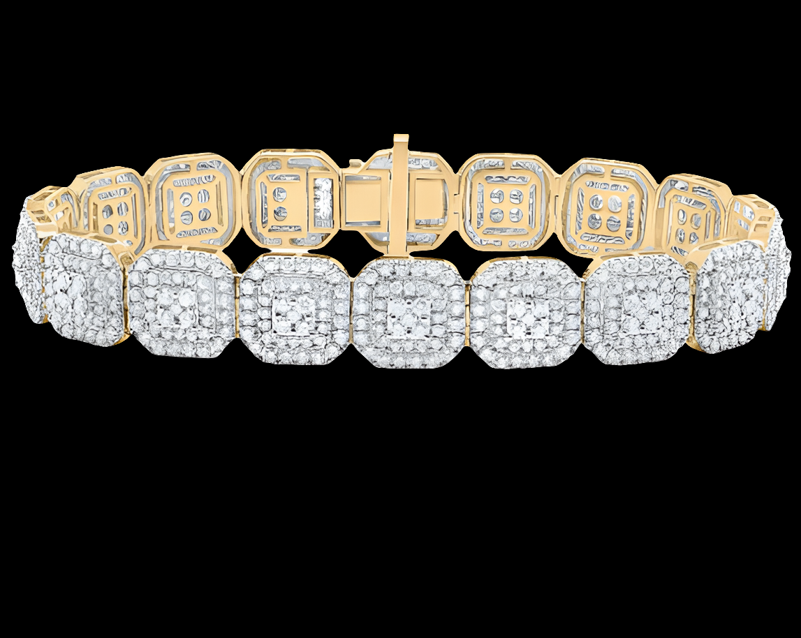 COCOMONEY 10K Yellow Gold Womens Round Diamond Square Link Bracelet 9-7/8 Cttw