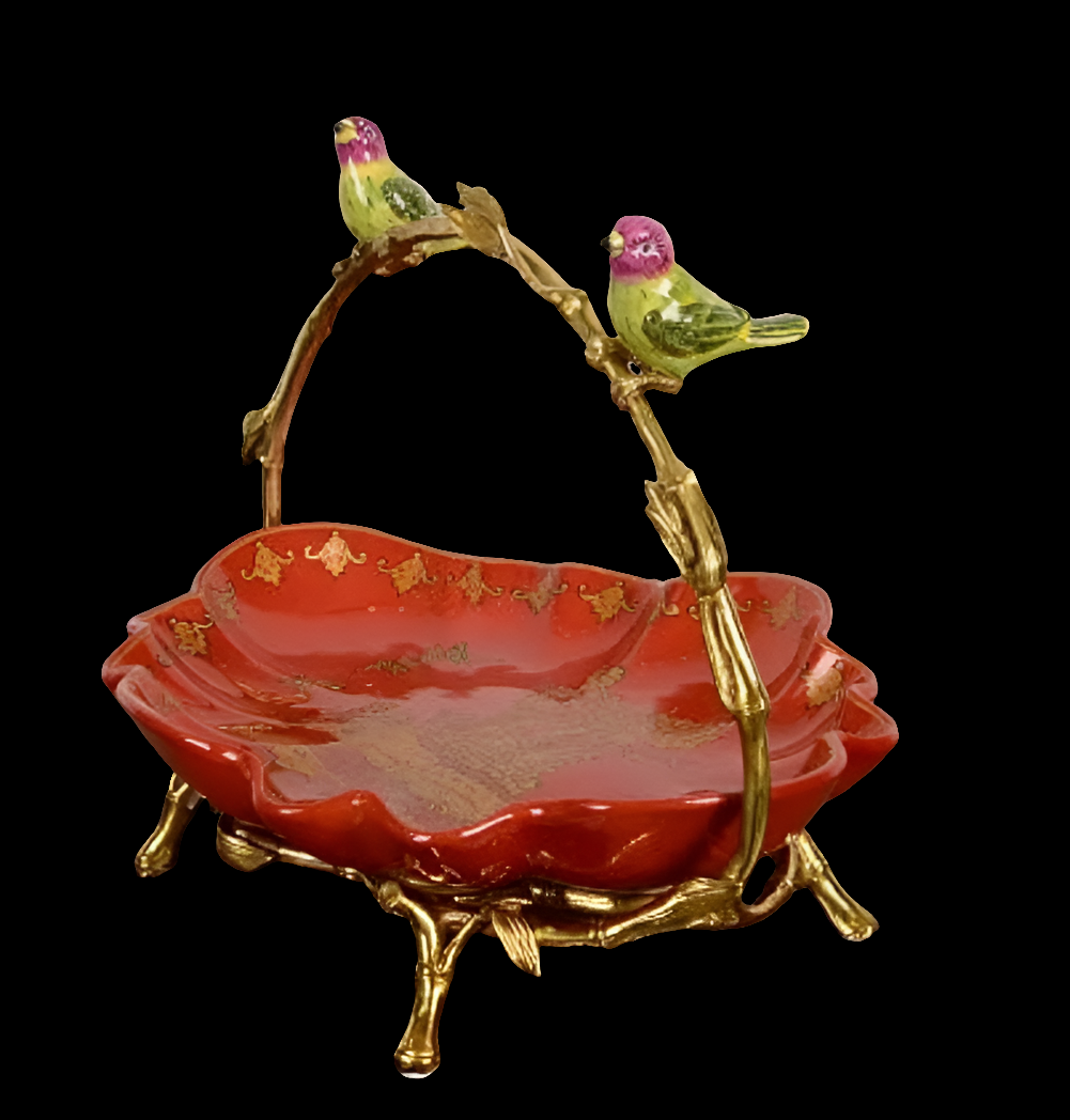 Ceramic Brass Fruits Basket, Snacks Nuts Dried Fruit Plate, Coffee Table Decoration Ornaments for Festival Decoration Ornament Gift
