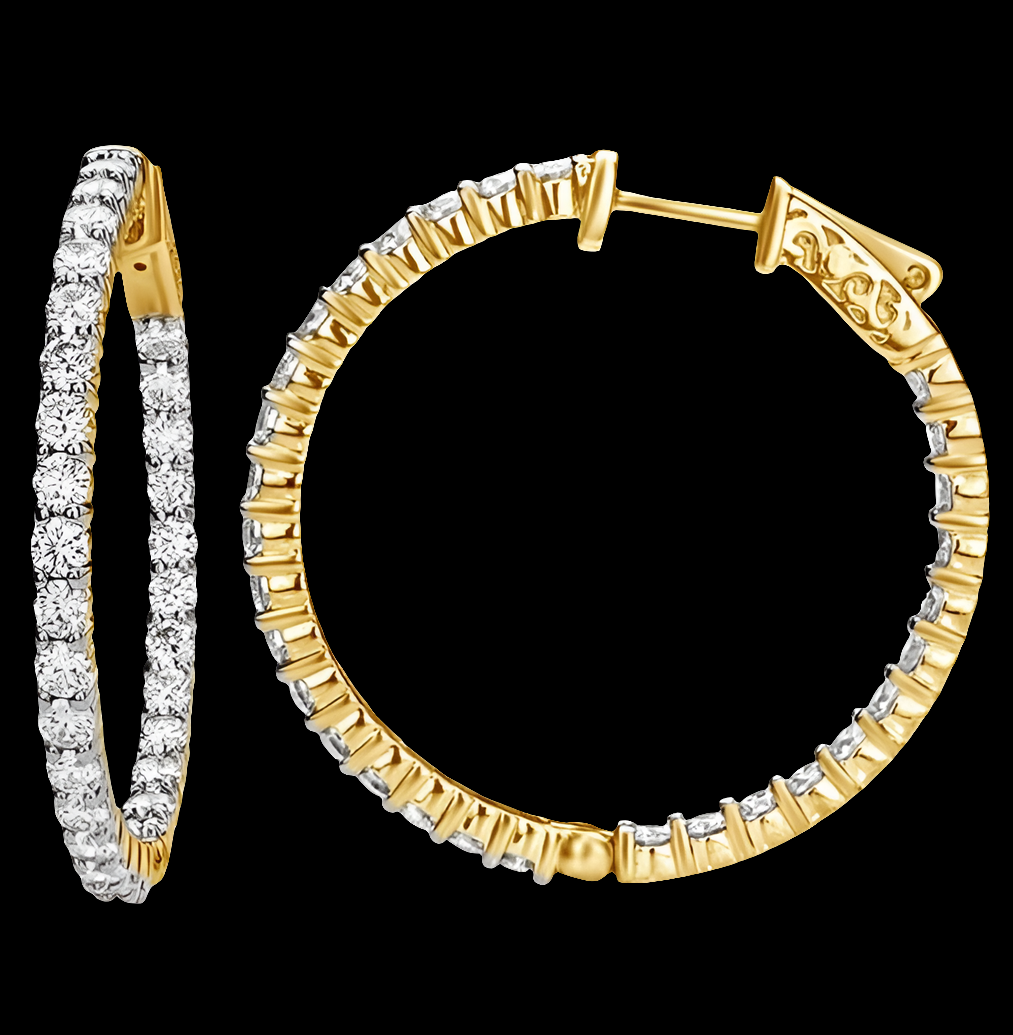 14K Natural Diamond Inside-Out Hoop Earrings In 14K Solid Gold