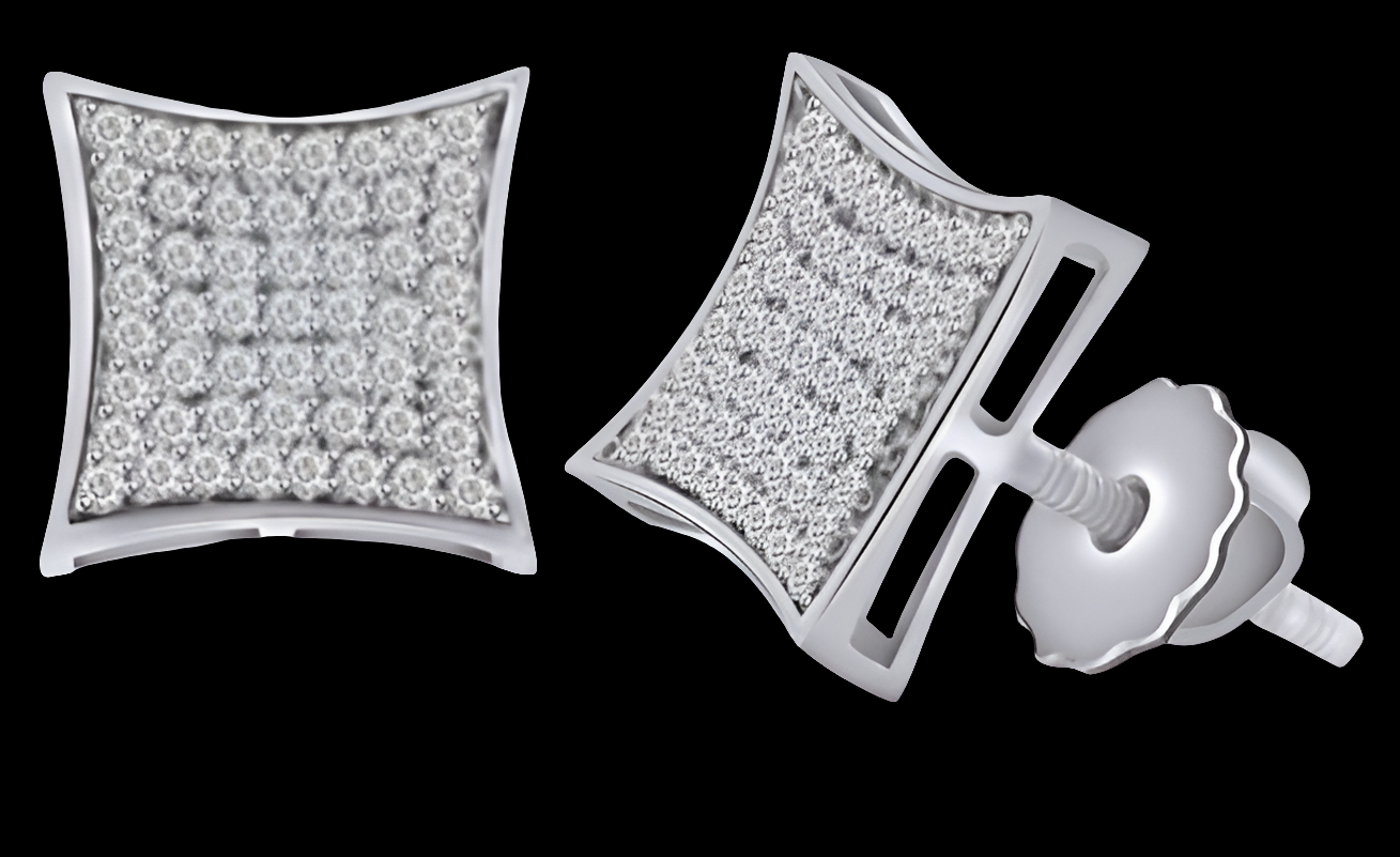 1.00 Ct Round Cut White Natural Diamond Square Earrings Screw Back 925 Sterling Silver