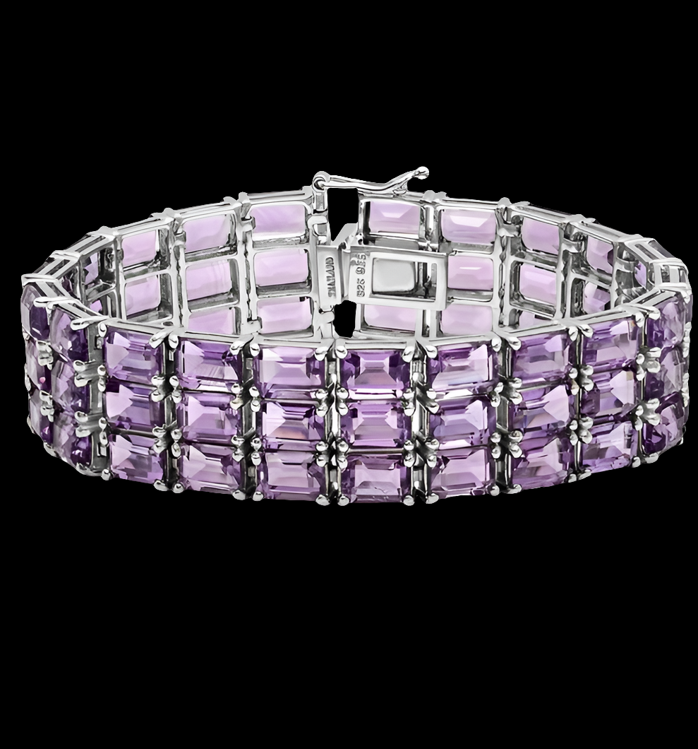 Emerald Gemstone Ladies Tennis Bracelet, Sterling Silver