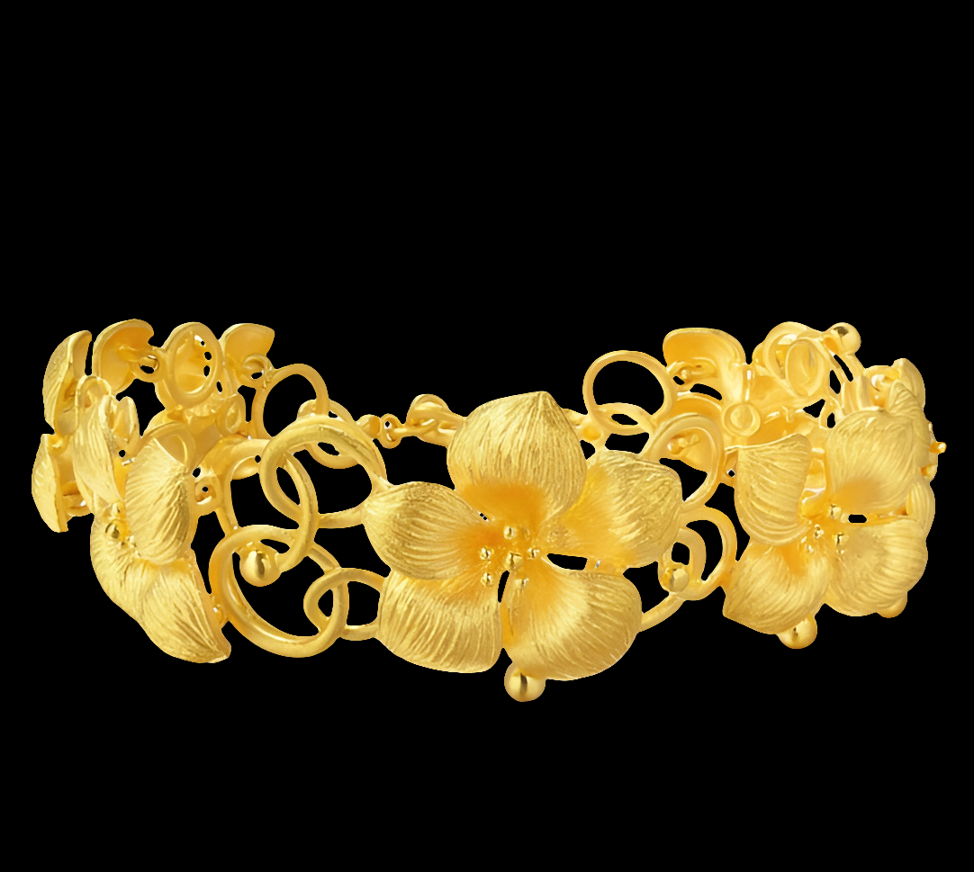 COCOMONEY 999.9 24K Solid Gold Price-by-Weight 34.06g Gold Bridal Blossom Hydrangea Flower Bracelet for Women 84306B | 8.2 Inches, (21 CM)