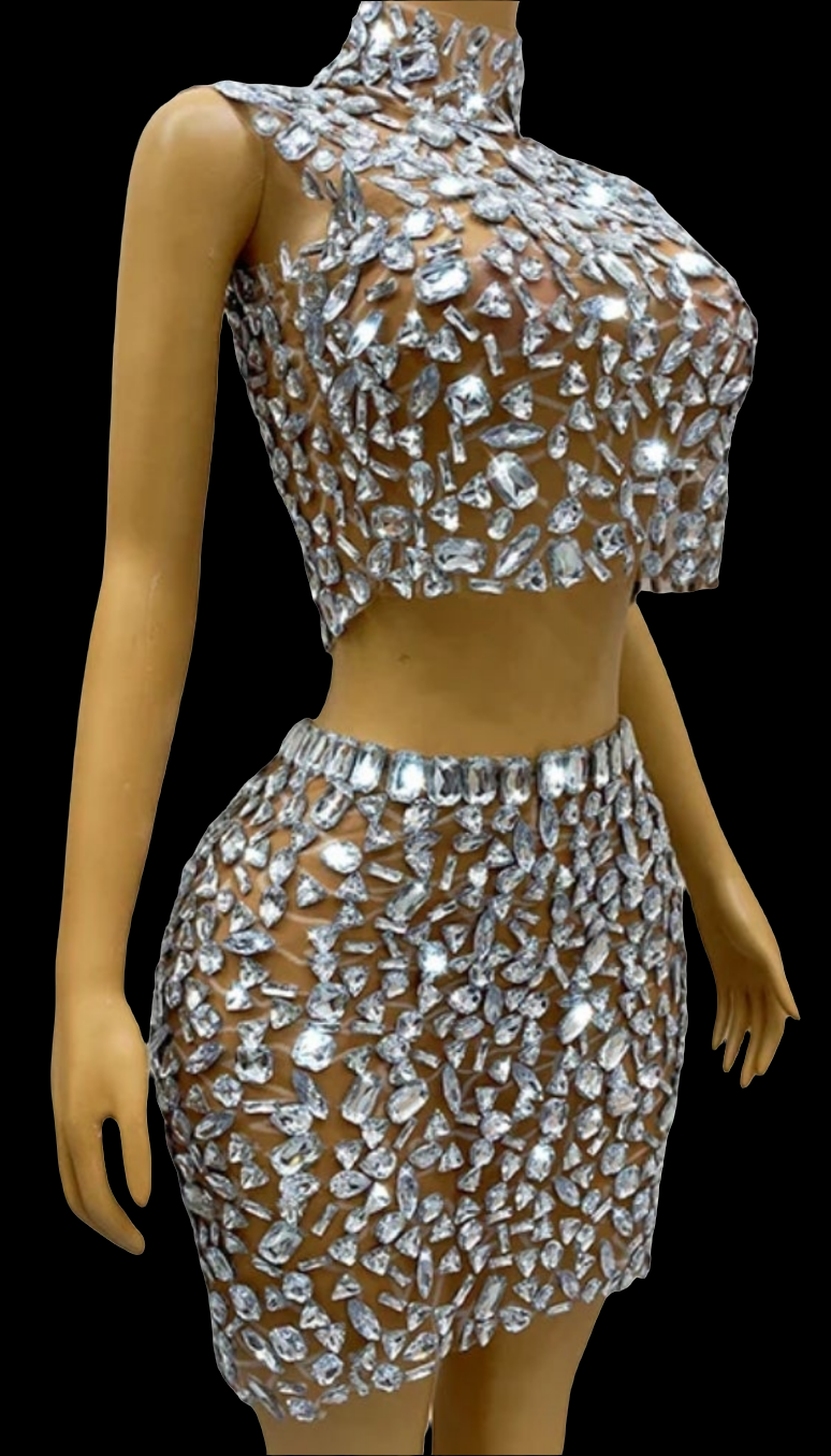 COCOMONEY Crystal Mesh Two-Piece Set
