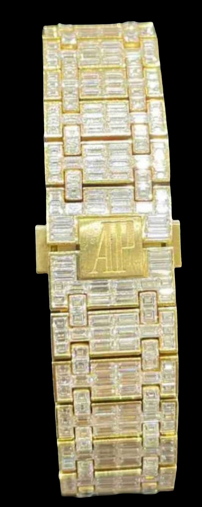 CHANDELIER ICED OUT "AP" 18K SOLID GOLD WATCH | VVS1 80 CTS T.W.