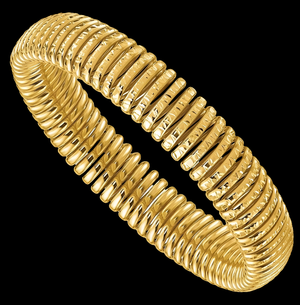 COCOMONEY 14K Solid Yellow Gold Stretch Wrap Bracelet