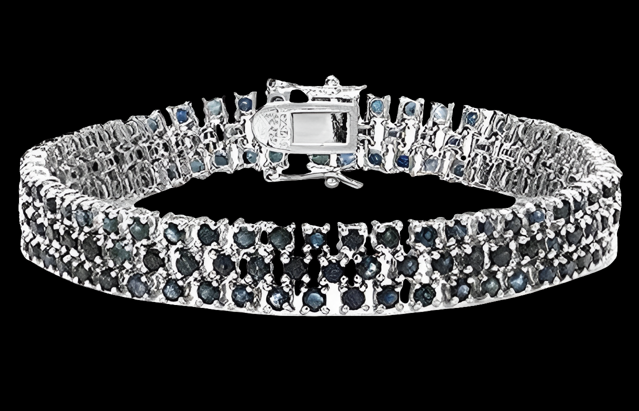 25.00 carats Blue Sapphire 925 sterling silver Tennis Bracelet,