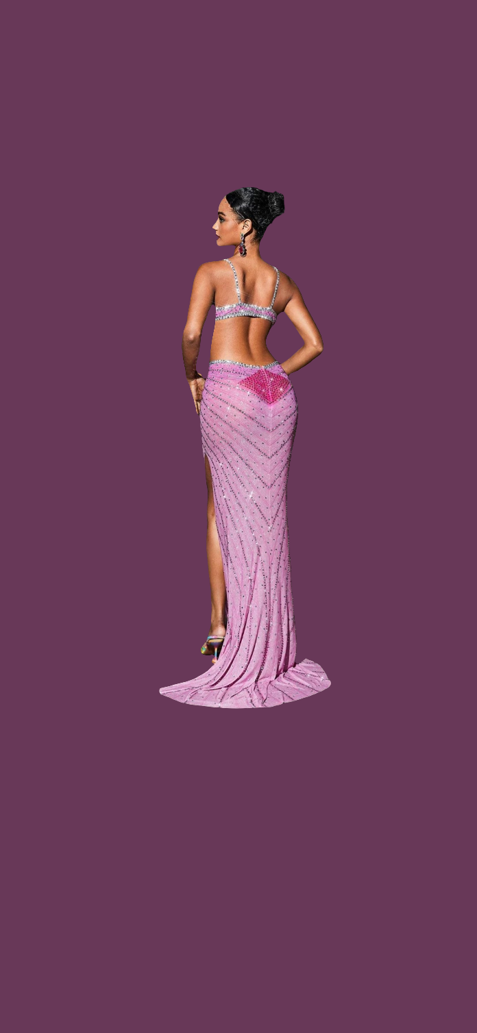 Crystal Cutout Maxi Dress In Hot Pink and Grey COCOMONEY