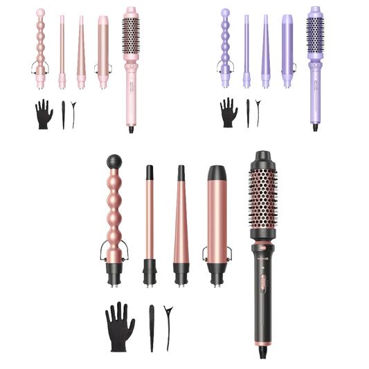 5 in 1 Curling Iron,Curling Wand Set with Curling Brush and 4 Interchangeable Ceramic Curling Wand(0.5”-1.25”),Instant Heat Up,Include Heat Protective Glove & 2 Clips