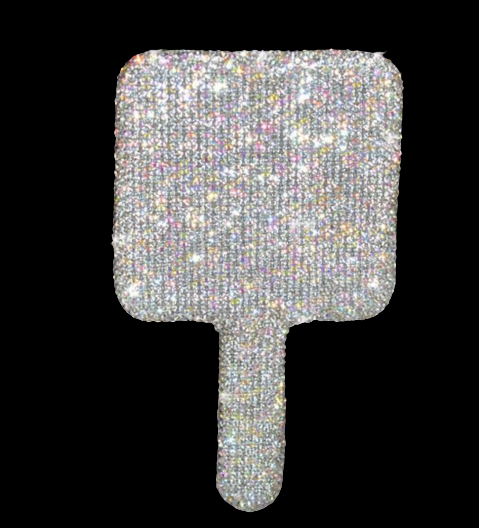 1pc Portable Crystal Rhinestone Handheld Mirror, Rhinestone-Encrusted ABS Beauty Handle Makeup Mirror, Bling Bling Princess Mirror For Makeup Touch-Up Best Gifts Birthday