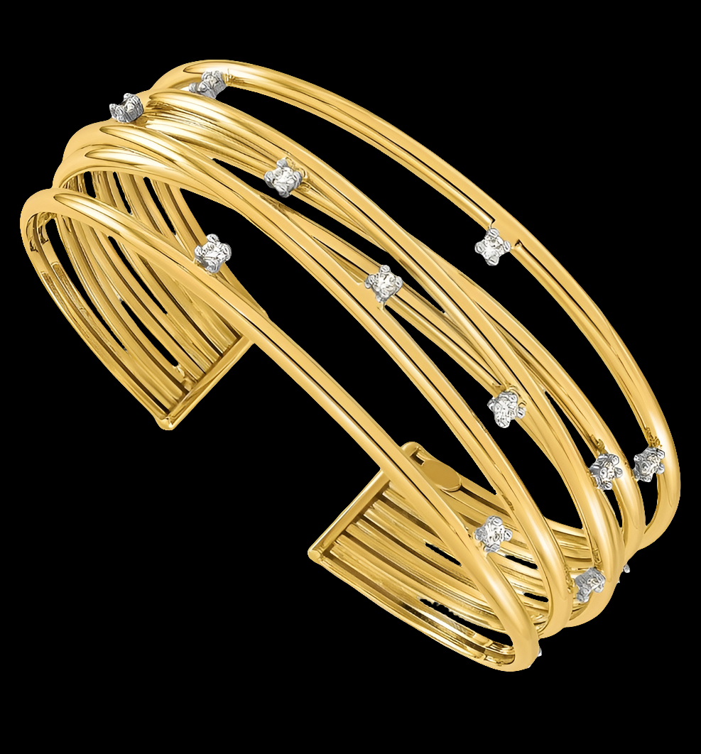 COCOMONEY 0.75 Ct Diamonds 18k Yellow Gold High Polish 31mm Criss-Cross Cuff Bangle Bracelet - Modern Glamour