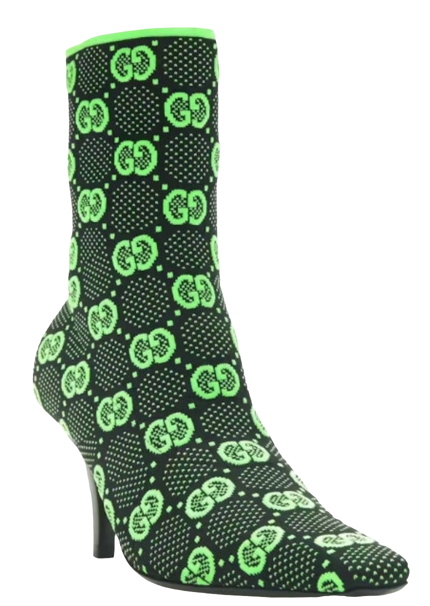 Gucci GG 75mm knit Ankle Boots Black/Fluorescent Yellow