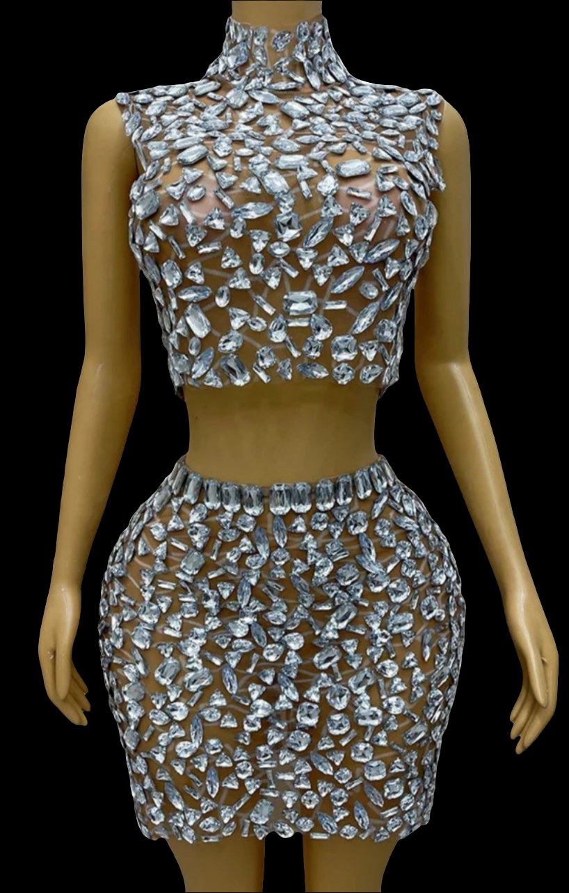 COCOMONEY Crystal Mesh Two-Piece Set
