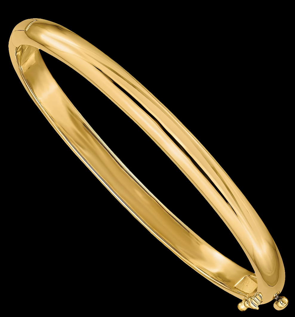 COCOMONEY 14K Solid Yellow Gold 5.6mm Hinged Bangle Bracelet