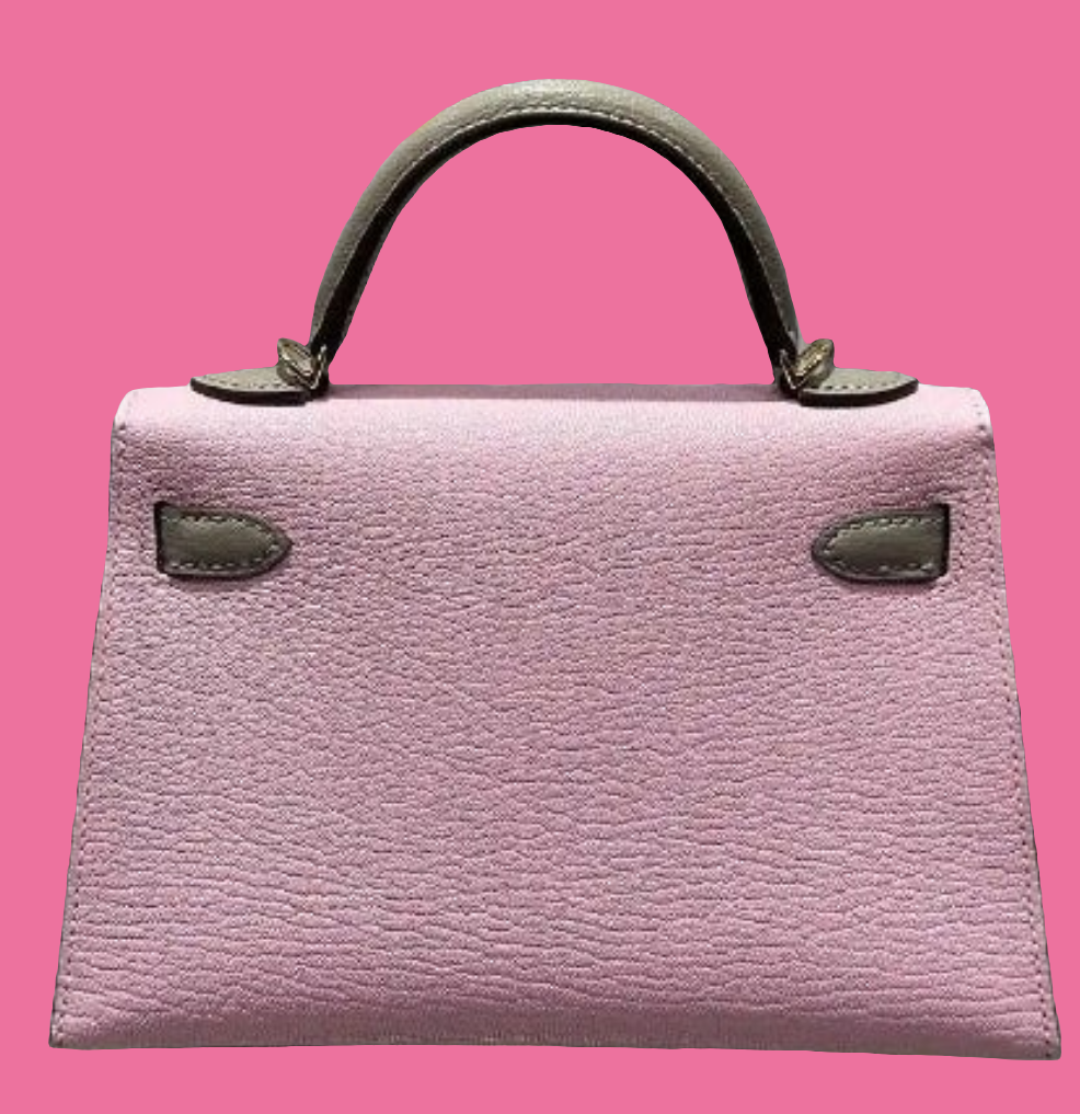 Hermès Rose Sakura & Gris Tourterelle Mini Kelly Sellier Mini 20 HSS Chevre GHW