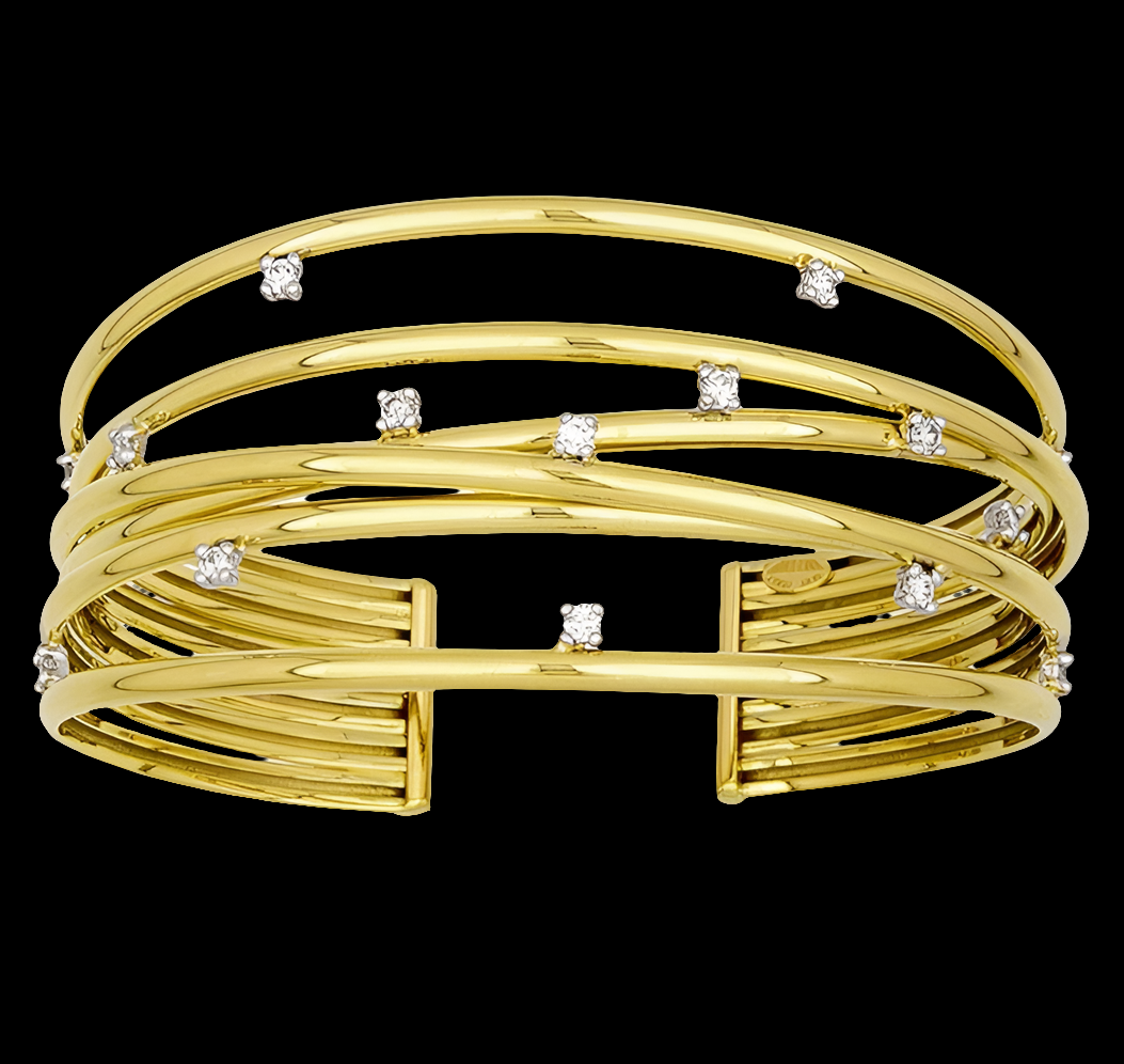 COCOMONEY 0.75 Ct Diamonds 18k Yellow Gold High Polish 31mm Criss-Cross Cuff Bangle Bracelet - Modern Glamour