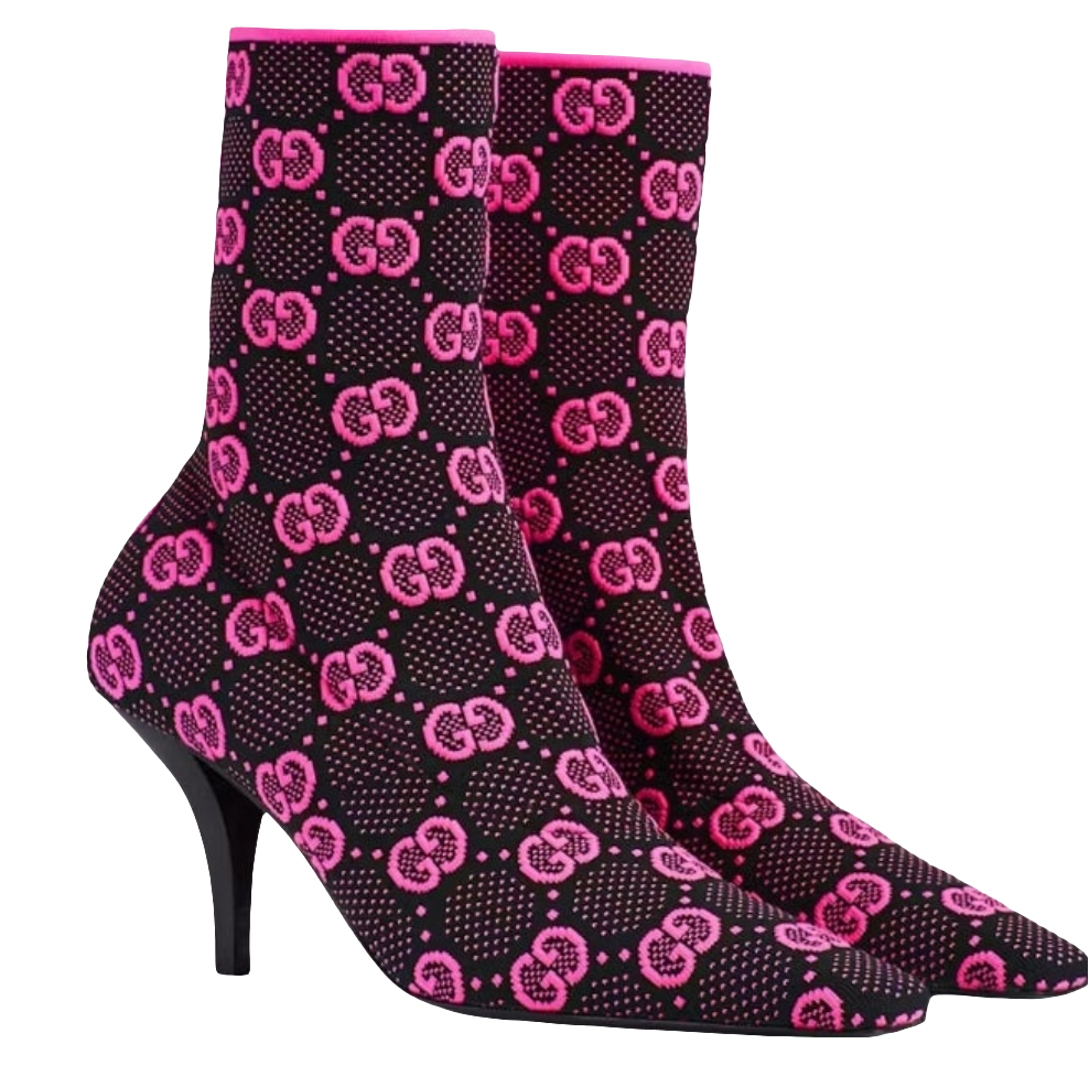 Gucci GG 75mm Knit Ankle Boots
Black Fluorescent Pink Fabric