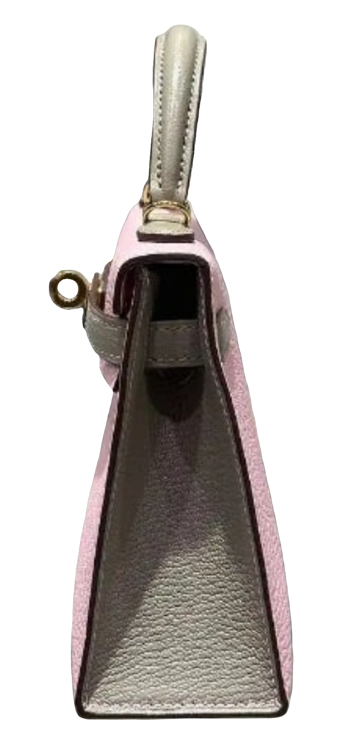 Hermès Rose Sakura & Gris Tourterelle Mini Kelly Sellier Mini 20 HSS Chevre GHW