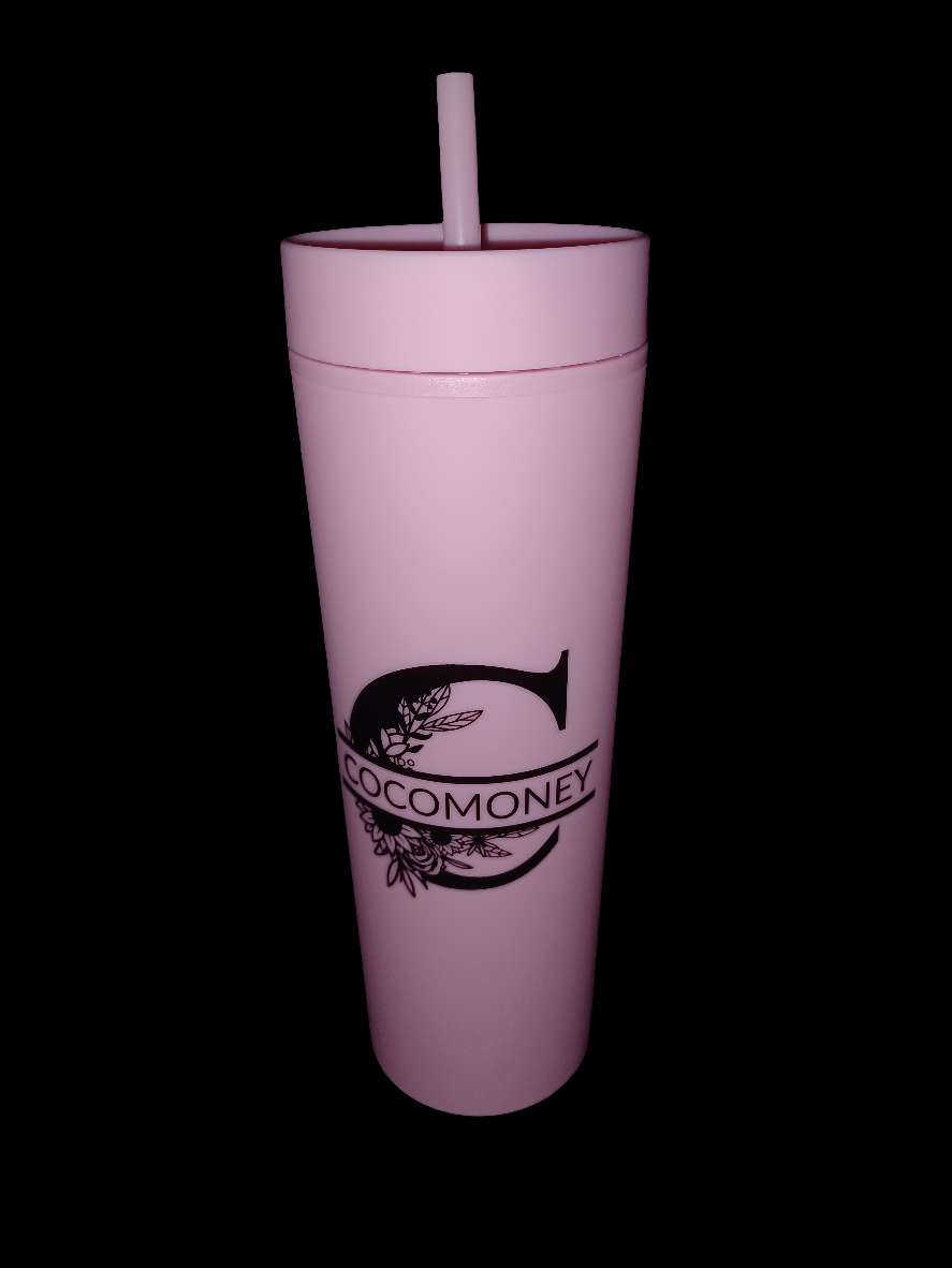 COCOMONEY skinny tumbler fabulous Acrylic and plastic includes a straw for coffee pop or juice anything it's fun and pink and I love it so cute 😍 💗 I live for pink ☺️