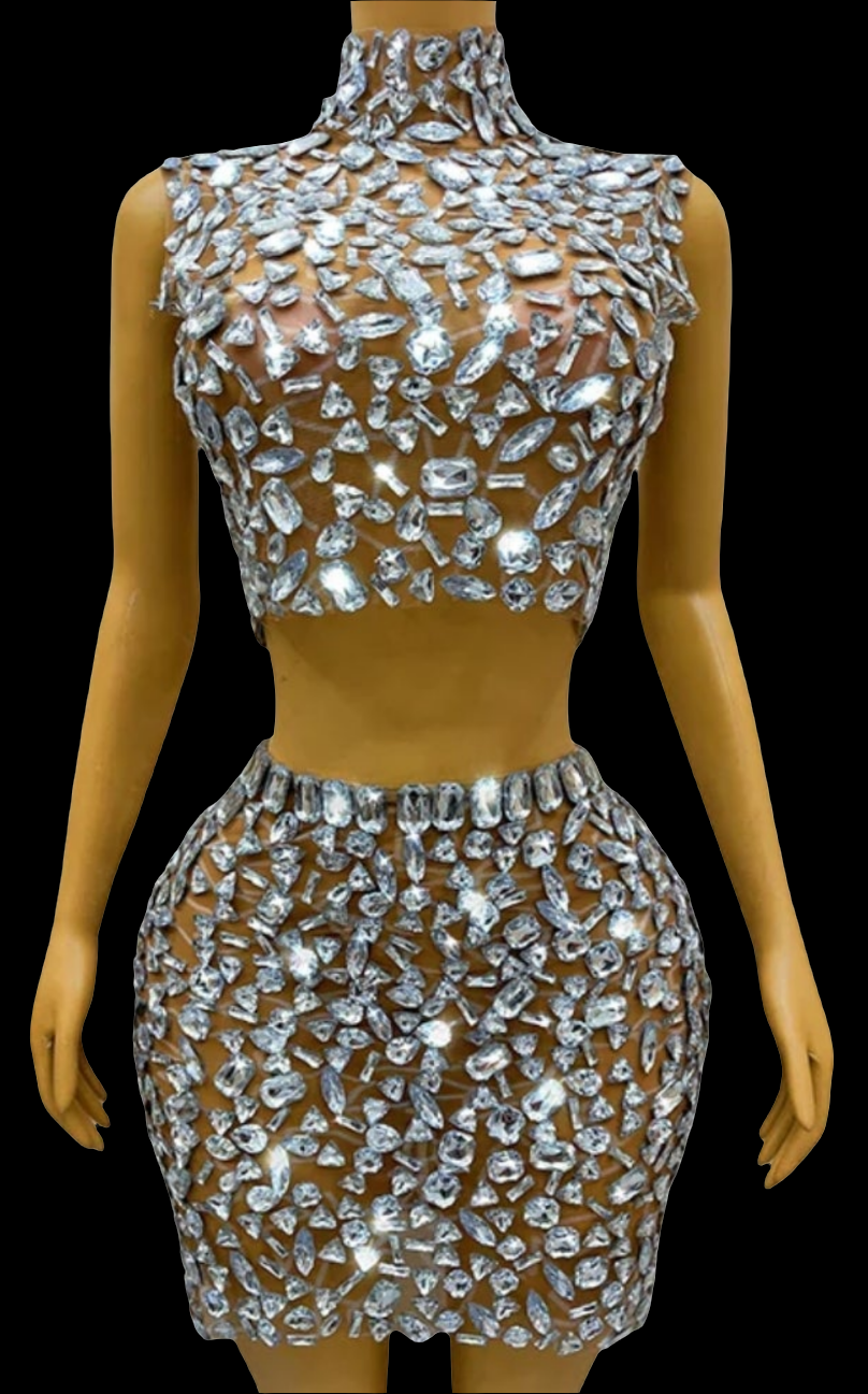 COCOMONEY Crystal Mesh Two-Piece Set