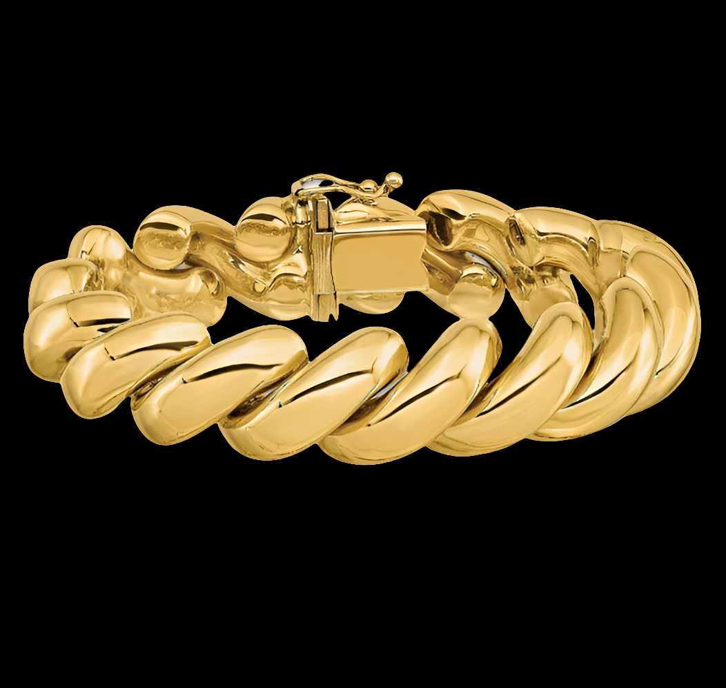 COCOMONEY 14K Solid Yellow Gold San Marco Chain Bracelet