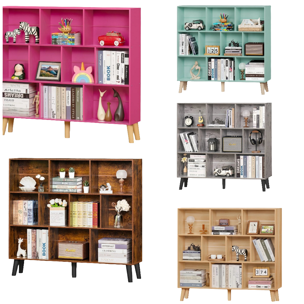 10 Cube Bookshelf,3 Tier Modern Wide Bookcase with Legs,Mid-Century Wood Bookshelves Storage,Mint-Green Large Book Case,Freestanding Organizer Display Shelf for Bedroom,Living Room,Office