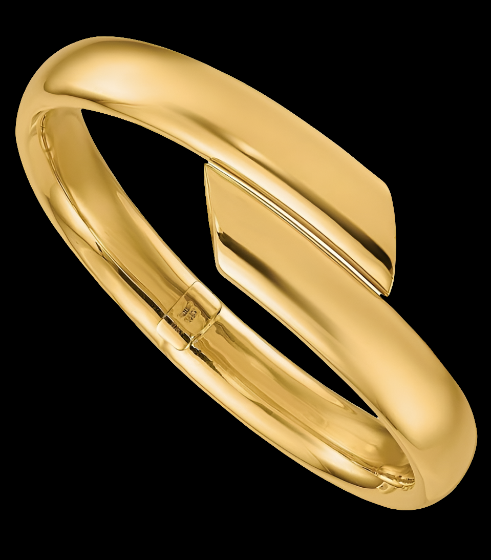 COCOMONEY 14K Solid Yellow Gold Bypass Hinged Bangle Bracelet