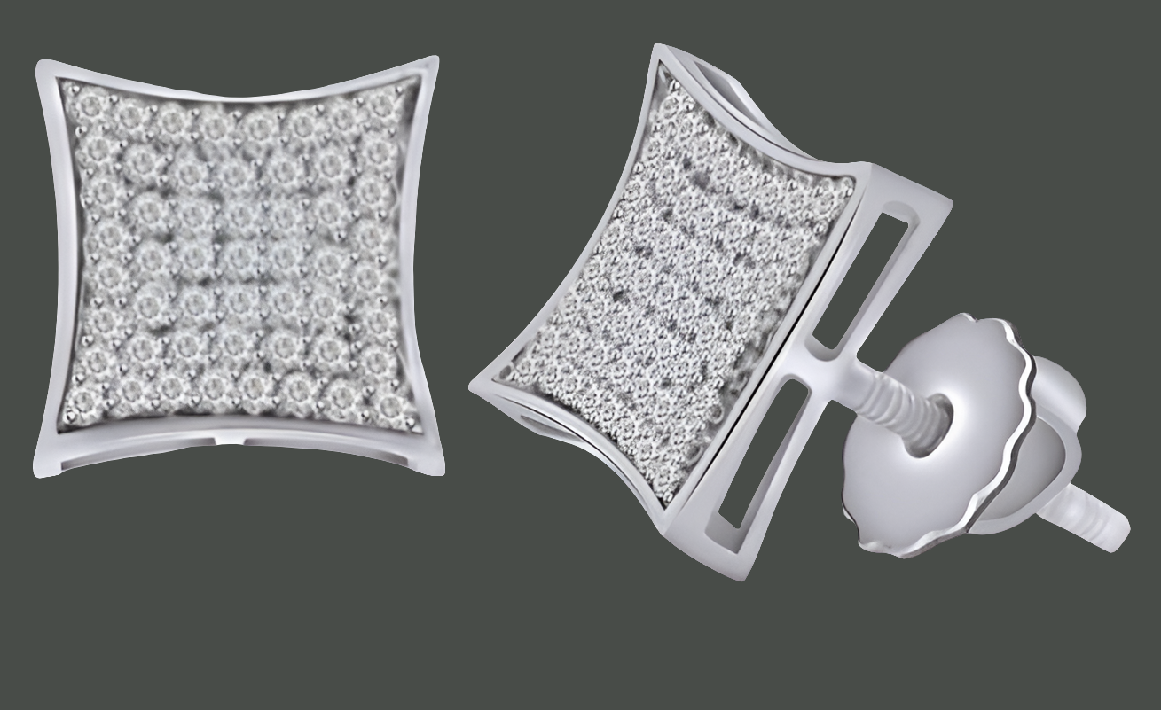 1.00 Ct Round Cut White Natural Diamond Square Earrings Screw Back 925 Sterling Silver