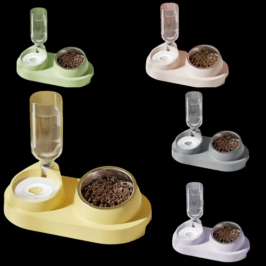 Pet Feeder Water Refill Pet Bowl Pet Feeder 2-in-1 Automatic Water Dispenser with Removable Stainless Steel Bowls Pet Supplies
