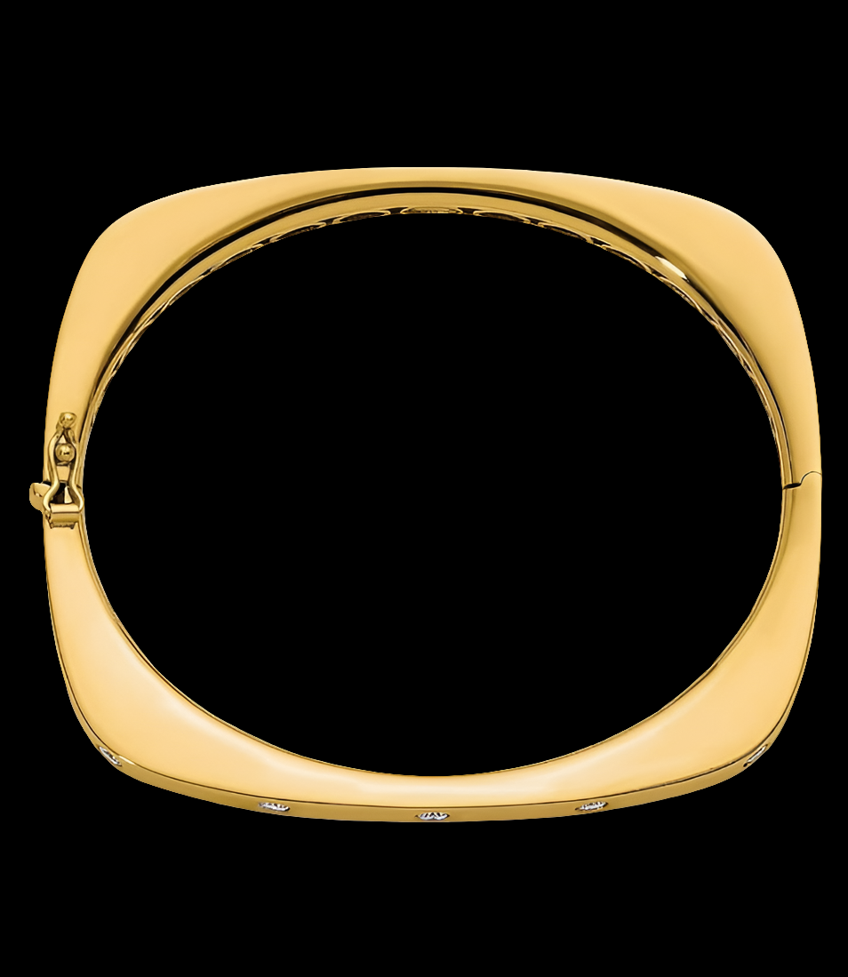 COCOMONEY 18K Solid Yellow Gold Diamond Hinged Bangle Bracelet
