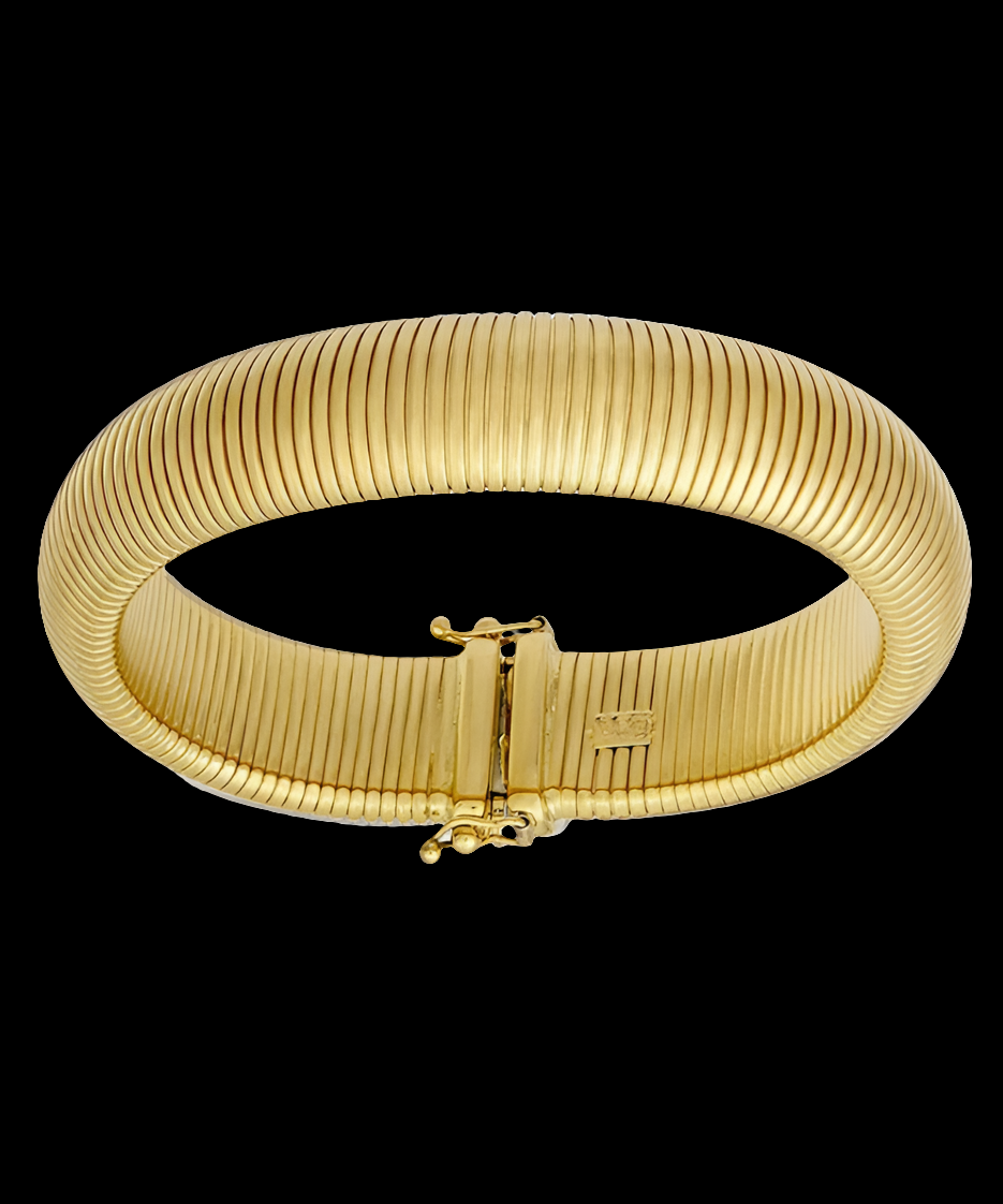 COCOMONEY Versatile 14k Yellow Gold Ribbed Bangle Bracelet