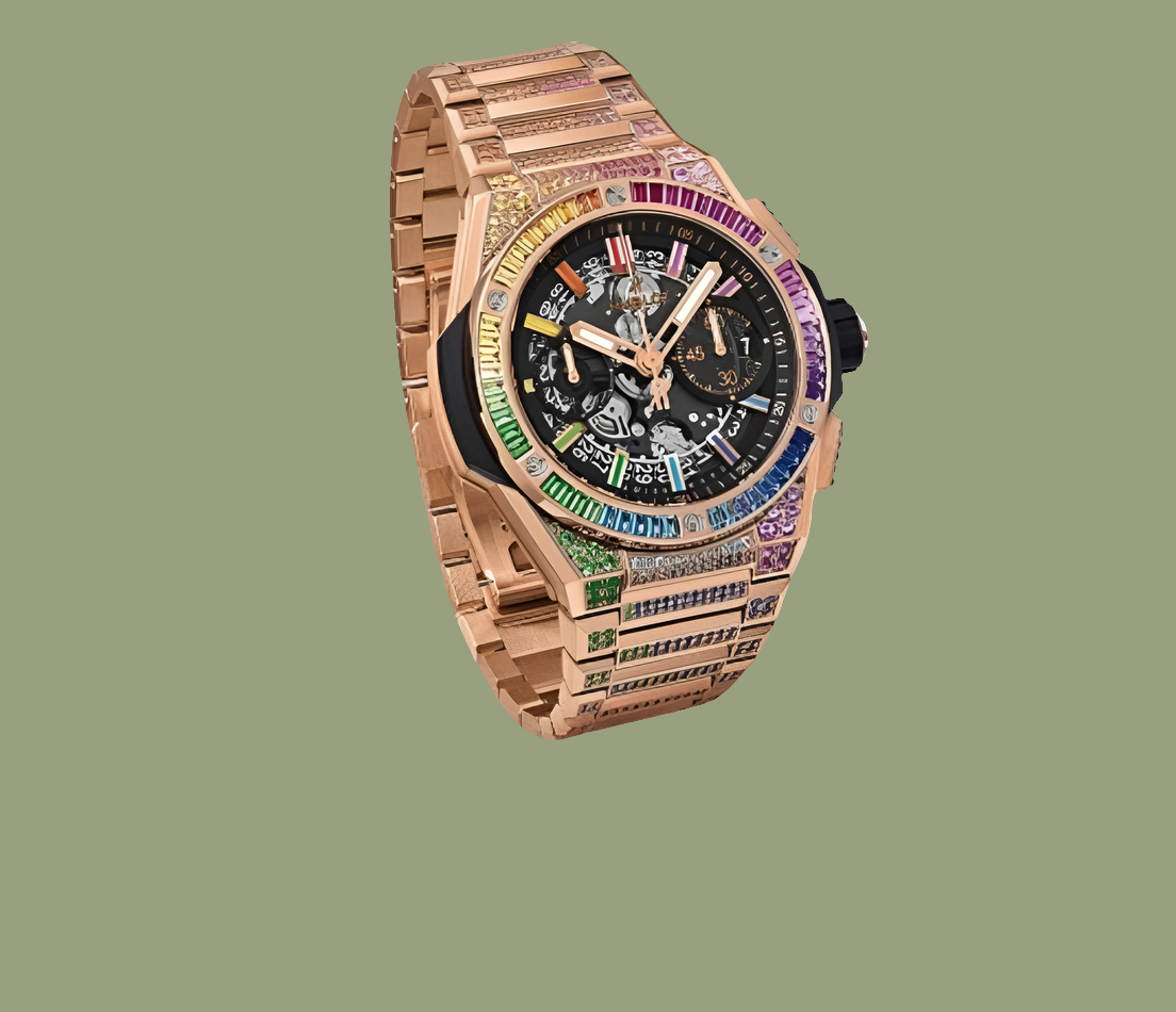 Hublot Big Bang Chronograph 18K King Gold & Colored Gemstones Man's Watch, 451.OX.1180.OX.3999