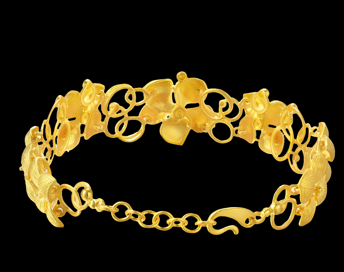 COCOMONEY 999.9 24K Solid Gold Price-by-Weight 34.06g Gold Bridal Blossom Hydrangea Flower Bracelet for Women 84306B | 8.2 Inches, (21 CM)