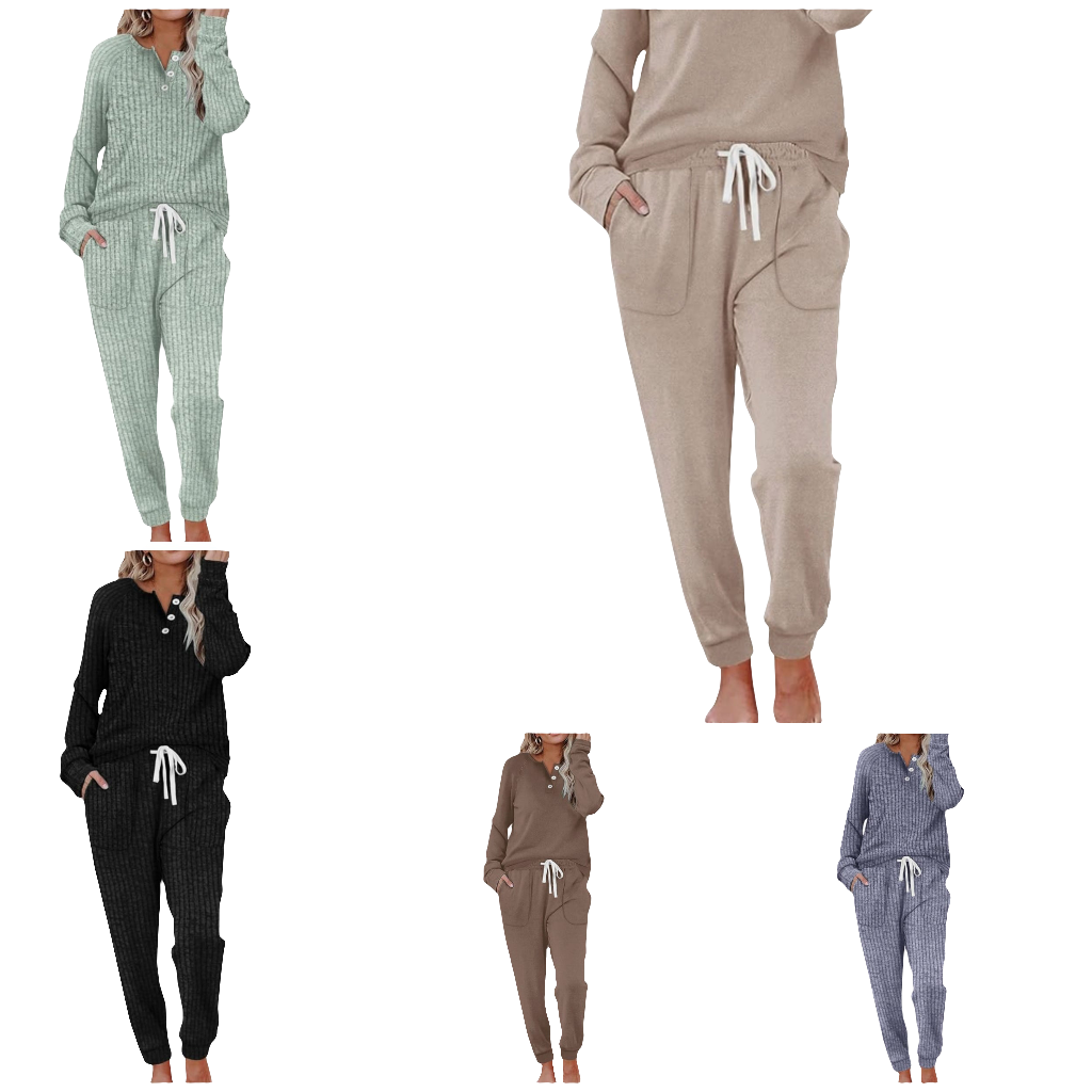 Two Piece Outfits for Women Lounge Sets Button Down Sweatshirt Sweatpants Sweatsuits Set with Pockets