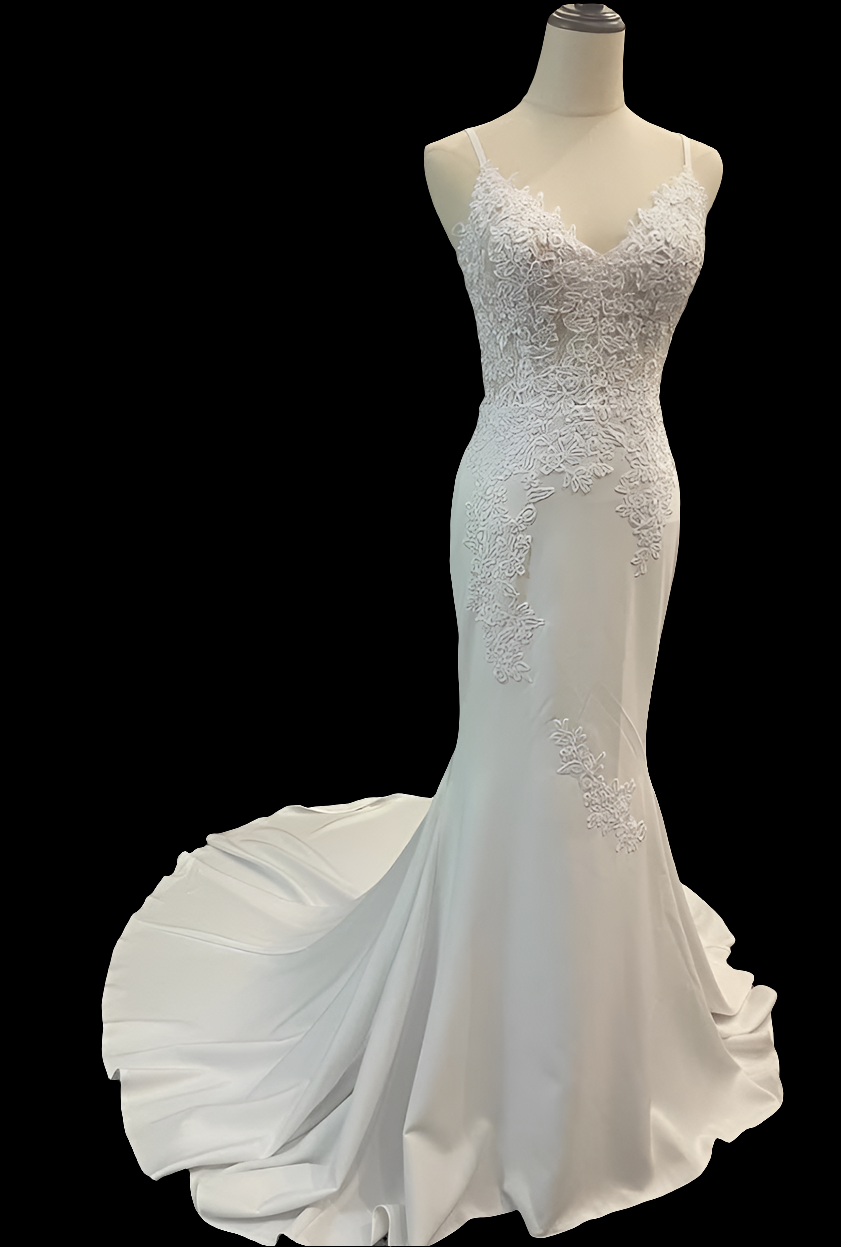 Lace Applique Wedding Dresses for Bride Spaghetti Straps Mermaid V Neck Open Back Bodycon Long Bridal Gown