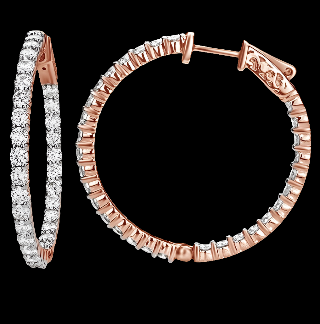 14K Natural Diamond Inside-Out Hoop Earrings In 14K Solid Gold