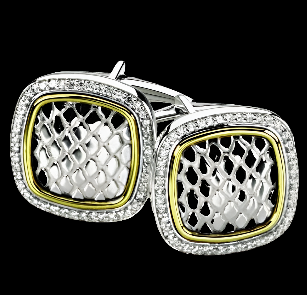 1/2 Cttw Diamond Snake Print Cuff Links (.50 Cttw) (Width = 18mm)