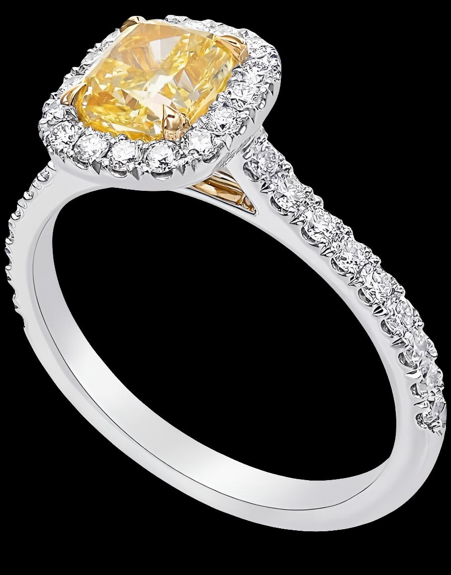 1.54Cts Yellow Diamond Engagement Halo Ring Set in 18K White Yellow Gold GIA Loose Stone Natural Anniversary Engagement Birthday Real Gift For Her Wedding